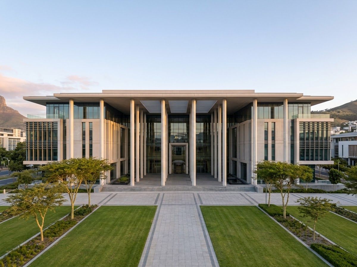 A modern government building with tall columns